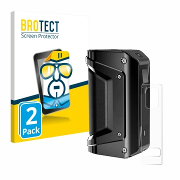 Face avant d’un emballage produit avec le logo de la marque BROTECT. À côté, l’appareil GeekVape Aegis Legend 3 est représenté