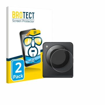 Face avant d’un emballage produit avec le logo de la marque BROTECT. À côté, l’appareil Nubia Flip 5G (Caméra UNIQUEMENT) est 