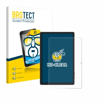 Face avant d’un emballage produit avec le logo de la marque BROTECT. À côté, l’appareil Doogee Tab E3 Pro 13 est représenté av