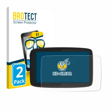 Face avant d’un emballage produit avec le logo de la marque BROTECT. À côté, l’appareil TomTom GO Camper Tour est représenté a