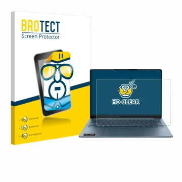 Face avant d’un emballage produit avec le logo de la marque BROTECT. À côté, l’appareil Lenovo Yoga Slim 7 Gen 10 14