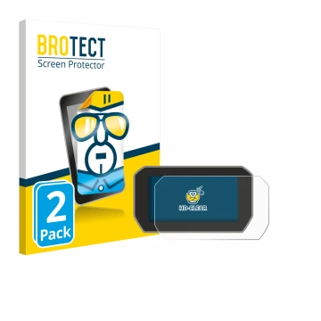 Face avant d’un emballage produit avec le logo de la marque BROTECT. À côté, l’appareil Ducati V4S 2021 Affichage de la vitess