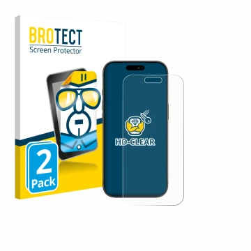 Face avant d’un emballage produit avec le logo de la marque BROTECT. À côté, l’appareil Apple iPhone 17 Pro Max est représenté