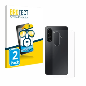 Face avant d’un emballage produit avec le logo de la marque BROTECT. À côté, l’appareil Samsung Galaxy A17 5G (Arrière) est re