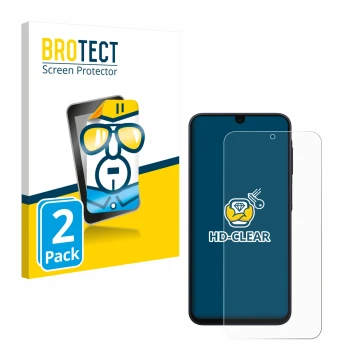 Face avant d’un emballage produit avec le logo de la marque BROTECT. À côté, l’appareil Samsung Galaxy A17 4G est représenté a