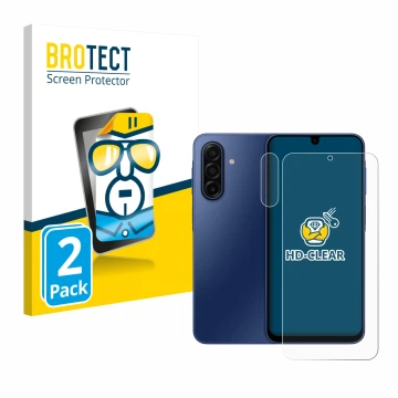Face avant d’un emballage produit avec le logo de la marque BROTECT. À côté, l’appareil Samsung Galaxy A17 4G (Avant+Caméra) e