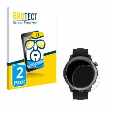 Face avant d’un emballage produit avec le logo de la marque BROTECT. À côté, l’appareil AGM Legion Watch 1.43