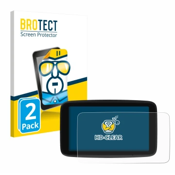 Face avant d’un emballage produit avec le logo de la marque BROTECT. À côté, l’appareil TomTom GO Classic 5