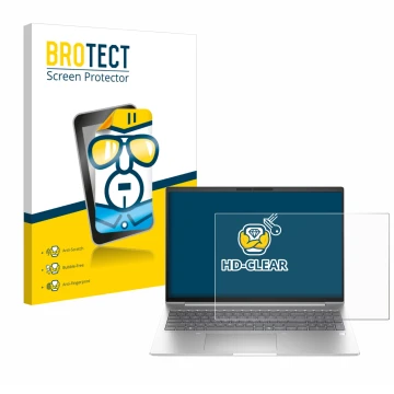 Face avant d’un emballage produit avec le logo de la marque BROTECT. À côté, l’appareil HP EliteBook 6 G1i 14 est représenté a