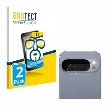 Face avant d’un emballage produit avec le logo de la marque BROTECT. À côté, l’appareil Google Pixel 10 Pro XL (Caméra UNIQUEM