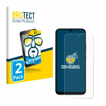 Face avant d’un emballage produit avec le logo de la marque BROTECT. À côté, l’appareil Xiaomi Redmi 15C est représenté avec l