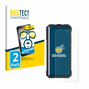 Face avant d’un emballage produit avec le logo de la marque BROTECT. À côté, l’appareil Cubot King Kong AX est représenté avec