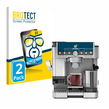 Face avant d’un emballage produit avec le logo de la marque BROTECT. À côté, l’appareil Ninja Luxe Cafe Pro ES701EU est représ