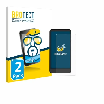 Face avant d’un emballage produit avec le logo de la marque BROTECT. À côté, l’appareil Xiaomi Moaan InkPalm Mini Plus 2 est r