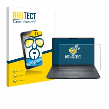 Face avant d’un emballage produit avec le logo de la marque BROTECT. À côté, l’appareil Dell Pro Max Plus 18 est représenté av