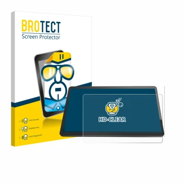 Face avant d’un emballage produit avec le logo de la marque BROTECT. À côté, l’appareil Elo TouchSystems 1504L 15