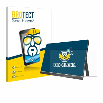 Face avant d’un emballage produit avec le logo de la marque BROTECT. À côté, l’appareil Arzopa 60HZ/A1 15.6