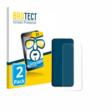 Face avant d’un emballage produit avec le logo de la marque BROTECT. À côté, l’appareil Xiaomi 15T est représenté avec la prot