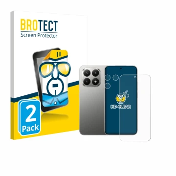 Face avant d’un emballage produit avec le logo de la marque BROTECT. À côté, l’appareil Xiaomi 15T (Avant+Caméra) est représen