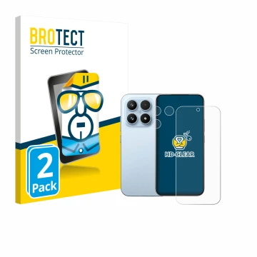 Face avant d’un emballage produit avec le logo de la marque BROTECT. À côté, l’appareil Xiaomi 17 (Avant+Caméra) est représent