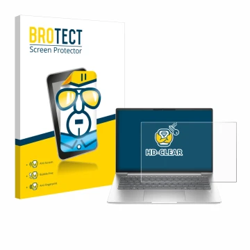 Face avant d’un emballage produit avec le logo de la marque BROTECT. À côté, l’appareil HP EliteBook 655 G11 est représenté av