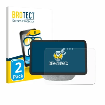 Face avant d’un emballage produit avec le logo de la marque BROTECT. À côté, l’appareil Amazon Echo Show 11 2025 est représent