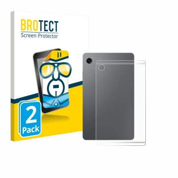 Face avant d’un emballage produit avec le logo de la marque BROTECT. À côté, l’appareil Samsung Galaxy Tab A11 8.7