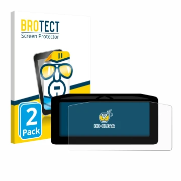 Face avant d’un emballage produit avec le logo de la marque BROTECT. À côté, l’appareil Ducati XDiavel V4 2025 Affichage de la