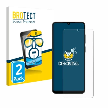 Face avant d’un emballage produit avec le logo de la marque BROTECT. À côté, l’appareil Honor X5c est représenté avec la prote
