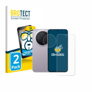 Face avant d’un emballage produit avec le logo de la marque BROTECT. À côté, l’appareil Vivo X300 Pro (Avant+Caméra) est repré
