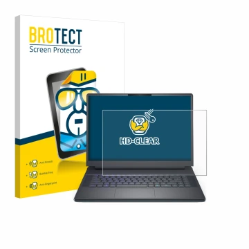 Face avant d’un emballage produit avec le logo de la marque BROTECT. À côté, l’appareil Dell Alienware 16 Area-51 est représen