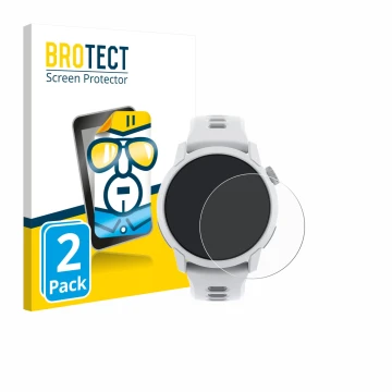 Face avant d’un emballage produit avec le logo de la marque BROTECT. À côté, l’appareil Coros Pace 4 est représenté avec la pr