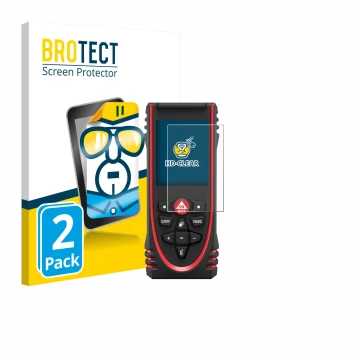 Face avant d’un emballage produit avec le logo de la marque BROTECT. À côté, l’appareil Leica DISTO X3 est représenté avec la 