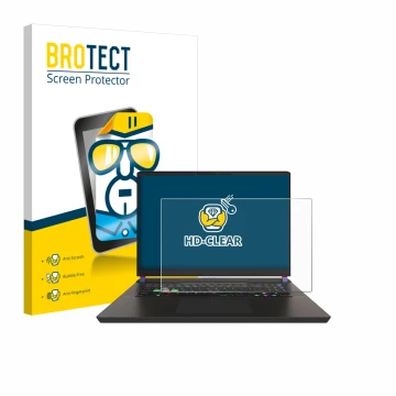 Face avant d’un emballage produit avec le logo de la marque BROTECT. À côté, l’appareil MSI Vector 17 HX est représenté avec l
