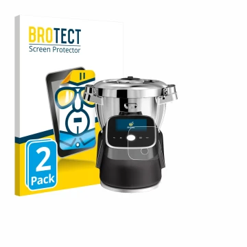 Face avant d’un emballage produit avec le logo de la marque BROTECT. À côté, l’appareil Moulinex i-Companion Touch Pro est rep