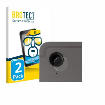 Face avant d’un emballage produit avec le logo de la marque BROTECT. À côté, l’appareil Samsung Galaxy Tab S9 FE (Caméra UNIQU