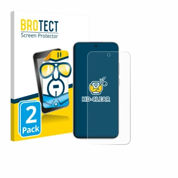 Face avant d’un emballage produit avec le logo de la marque BROTECT. À côté, l’appareil Xiaomi Redmi Note 15 Pro est représent