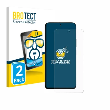 Face avant d’un emballage produit avec le logo de la marque BROTECT. À côté, l’appareil Xiaomi Poco M7 Plus est représenté ave