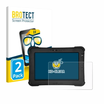 Face avant d’un emballage produit avec le logo de la marque BROTECT. À côté, l’appareil Zebra XSlate L10ax est représenté avec