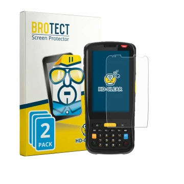 Face avant d’un emballage produit avec le logo de la marque BROTECT. À côté, l’appareil Newland MT65 Beluga V est représenté a