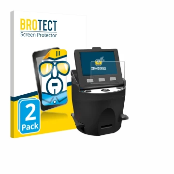 Face avant d’un emballage produit avec le logo de la marque BROTECT. À côté, l’appareil Kodak SCANZA est représenté avec la pr