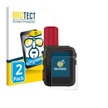 Face avant d’un emballage produit avec le logo de la marque BROTECT. À côté, l’appareil Garmin inReach Mini 3 Plus est représe
