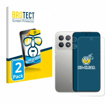 Face avant d’un emballage produit avec le logo de la marque BROTECT. À côté, l’appareil Xiaomi Poco F8 Pro (Avant+Caméra) est 