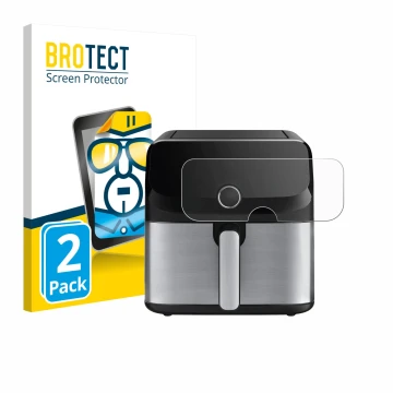 Face avant d’un emballage produit avec le logo de la marque BROTECT. À côté, l’appareil Tefal Easy Fry Mega est représenté ave
