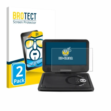 Face avant d’un emballage produit avec le logo de la marque BROTECT. À côté, l’appareil Soundmaster PDB1910SW DVD Player est r