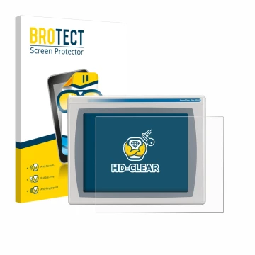 Face avant d’un emballage produit avec le logo de la marque BROTECT. À côté, l’appareil Allen Bradly HMI AB 2711P-RDT15C est r