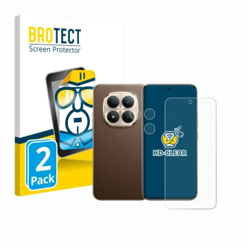 Face avant d’un emballage produit avec le logo de la marque BROTECT. À côté, l’appareil Xiaomi Redmi Note 15 Pro Plus 5G (Avan