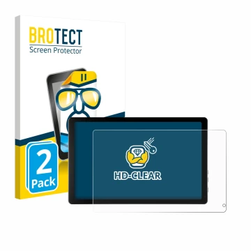 Face avant d’un emballage produit avec le logo de la marque BROTECT. À côté, l’appareil Laptok KB1001 10.1