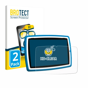Face avant d’un emballage produit avec le logo de la marque BROTECT. À côté, l’appareil Lisciani Mio Tab 10 Tutor XL est repré