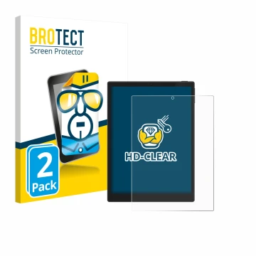 Face avant d’un emballage produit avec le logo de la marque BROTECT. À côté, l’appareil Hannspree Lumo 7.8 est représenté avec